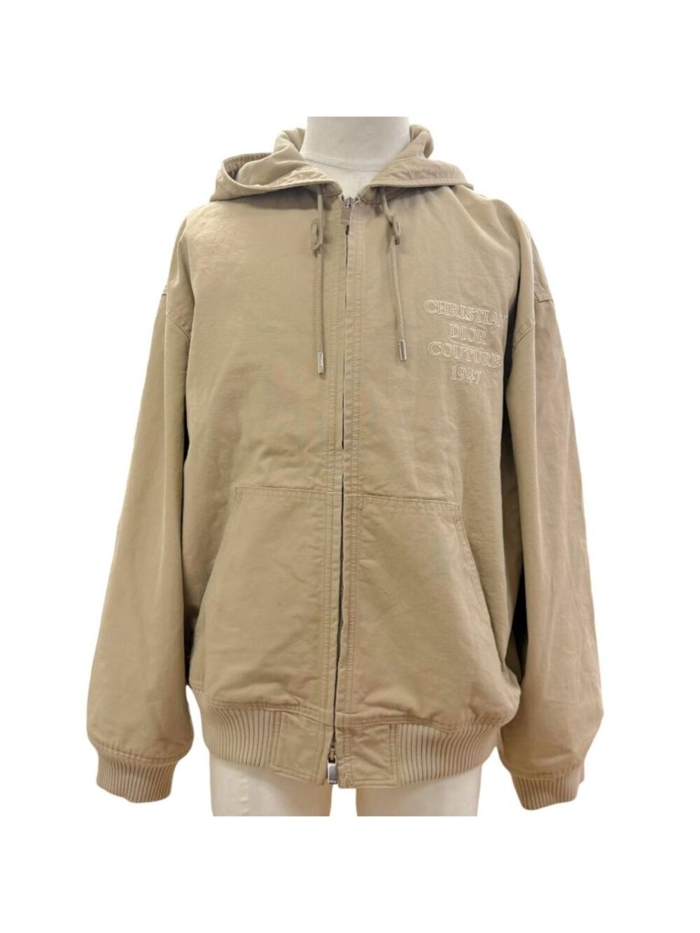 Dior Homme Logo Embroidery Hooded Double Zip Up Jacket Hoodie Beige 44